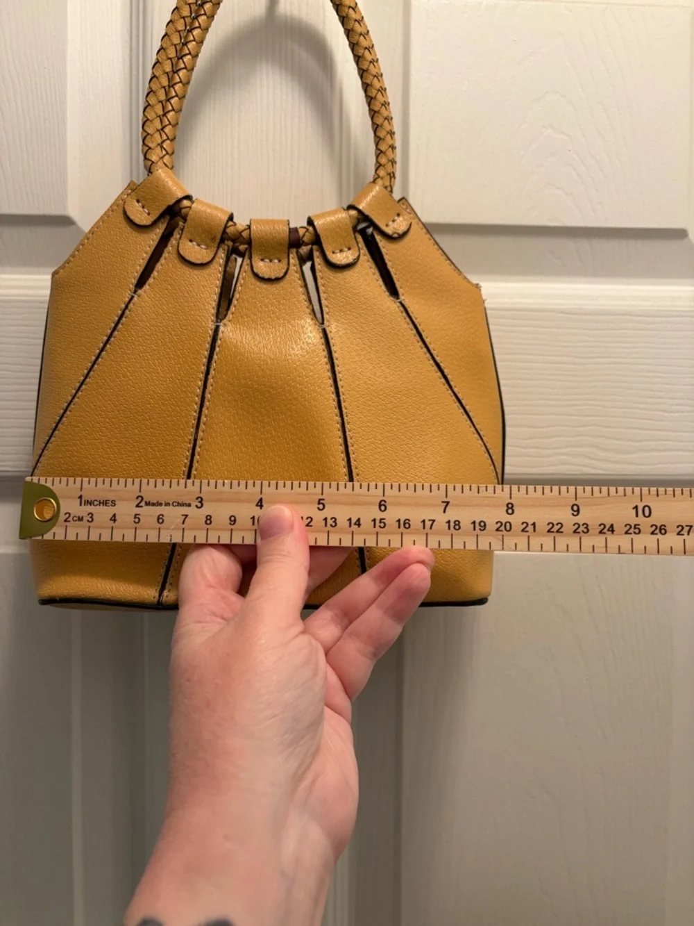 Mustard Yellow Braided Handle Mini Satchel Purse Minimalist